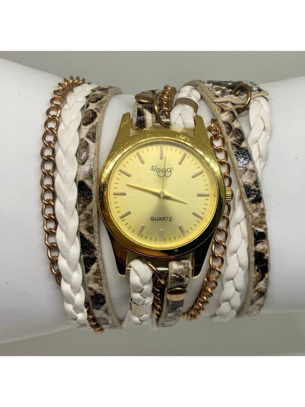 Sloggi gold tone double wrap women watch 28mm quartz analog goldtone 6” running